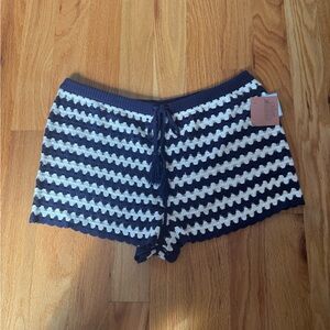 Shade & Shore Navy and Cream Crochet High Waist Shorts